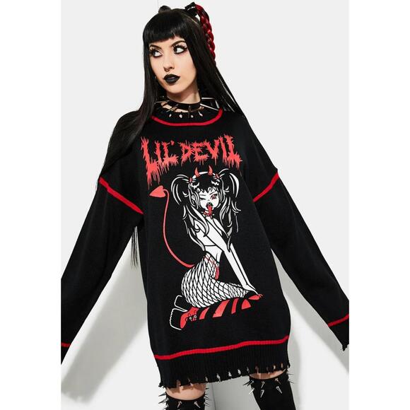 Dollskill Current Mood Oversize Black NWT Sweater Goth Halloween Sz Small - Picture 1 of 7
